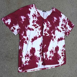 SHEIN Curve 4XL Maroon & White Tie-Dye Oversized Tee Wood Buttons